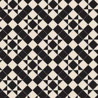 Black and white geometric tile pattern with interlocking stars and diamonds for a bold, classic look. 