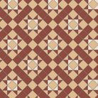 Victorian-inspired tile pattern with stars and diamonds in terracotta red and warm buff tones.  