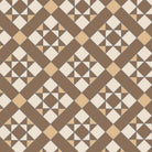 Victorian-inspired tile pattern with stars and diamonds in mocha brown, buff, and cream tones for a luxurious look. 