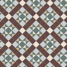 Victorian-inspired tile pattern with stars and diamonds in dark brown, dark green, pearl grey and cognac-beige tones for a luxurious look. 