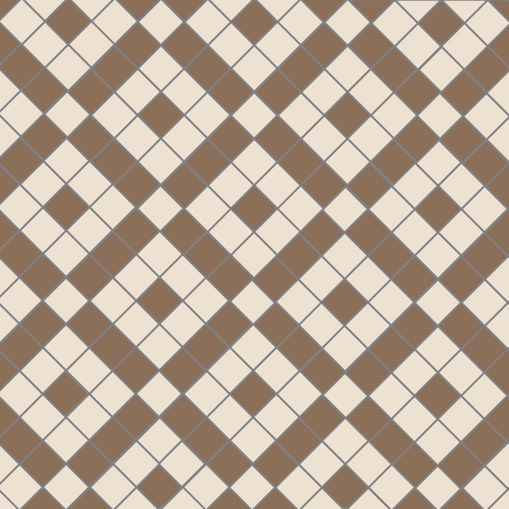 Victorian-inspired geometric tile design featuring interlocking coffee and white squares arranged in a bold diagonal lattice pattern for a timeless yet contemporary aesthetic.  