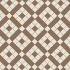 Victorian-inspired geometric tile design featuring interlocking coffee and white squares arranged in a bold diagonal lattice pattern for a timeless yet contemporary aesthetic.  