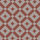 Victorian-inspired geometric tile design featuring interlocking terracotta red and pale grey squares arranged in a bold diagonal lattice pattern. 