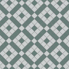 Victorian-inspired geometric tile design featuring interlocking green and grey squares arranged in a bold diagonal lattice pattern for a timeless yet modern aesthetic. 