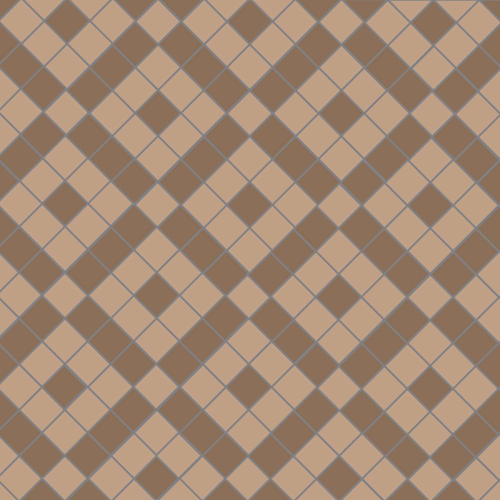 Victorian-inspired geometric tile design featuring interlocking coffee and linen squares arranged in a bold diagonal lattice pattern for a timeless yet contemporary aesthetic.  