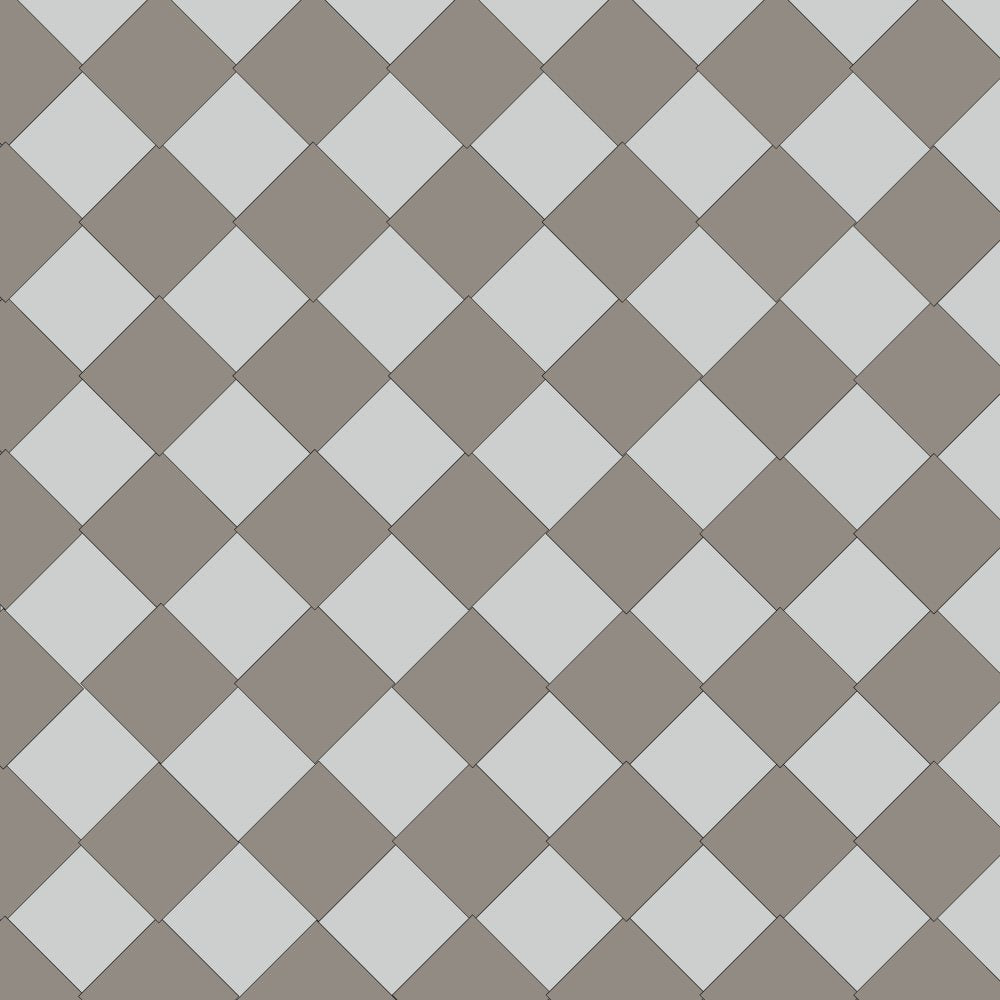 Victorian chequerboard tile design in grey and pearl grey, made up of 70mm square tiles.  