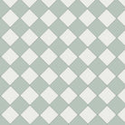 Victorian chequerboard tile design in sage green and white, made up of 70mm square tiles.  
