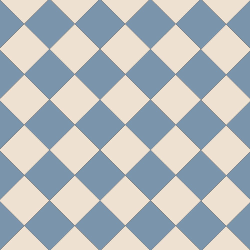 Victorian chequerboard tile design in classic blue and white.  