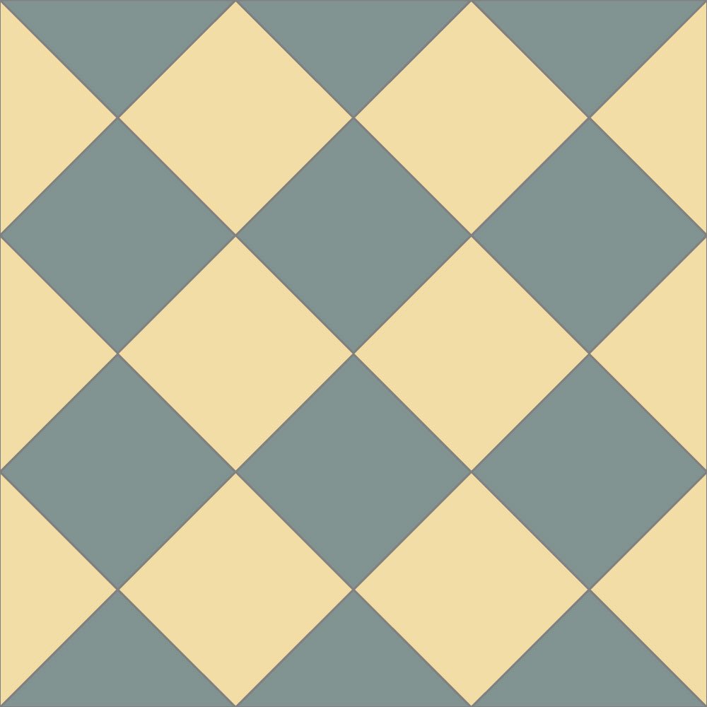 Victorian chequerboard tile design in soft ivory and muted blue, offering timeless elegance for traditional or modern spaces.  