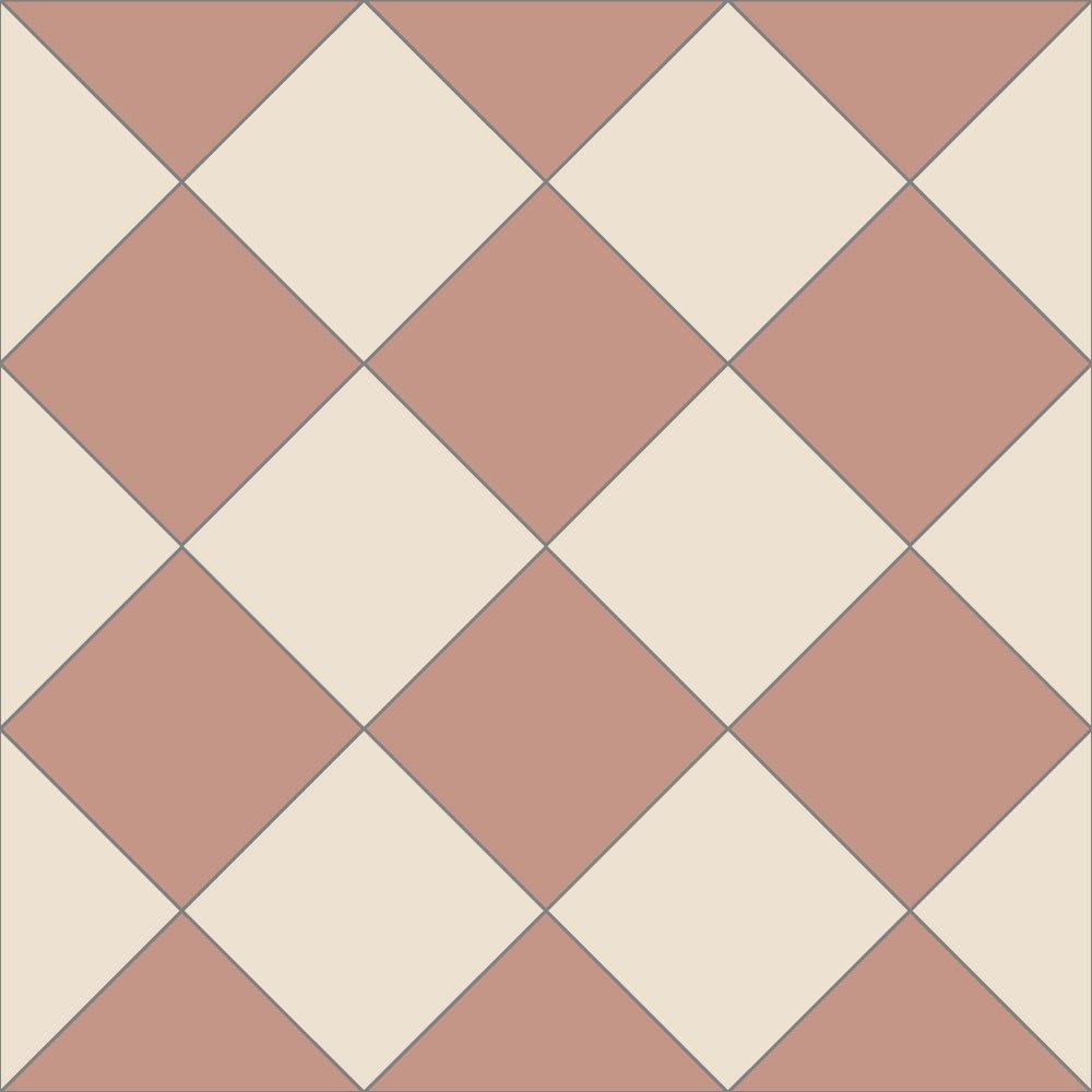 Warm white and old pink Victorian tiles for classic diamond or modern checkerboard layouts. 