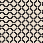 Victorian lattice tile design featuring large warm white squares framed by black diagonal bands in a crisscross pattern, accented with small white diamonds at each intersection for added contrast and depth.