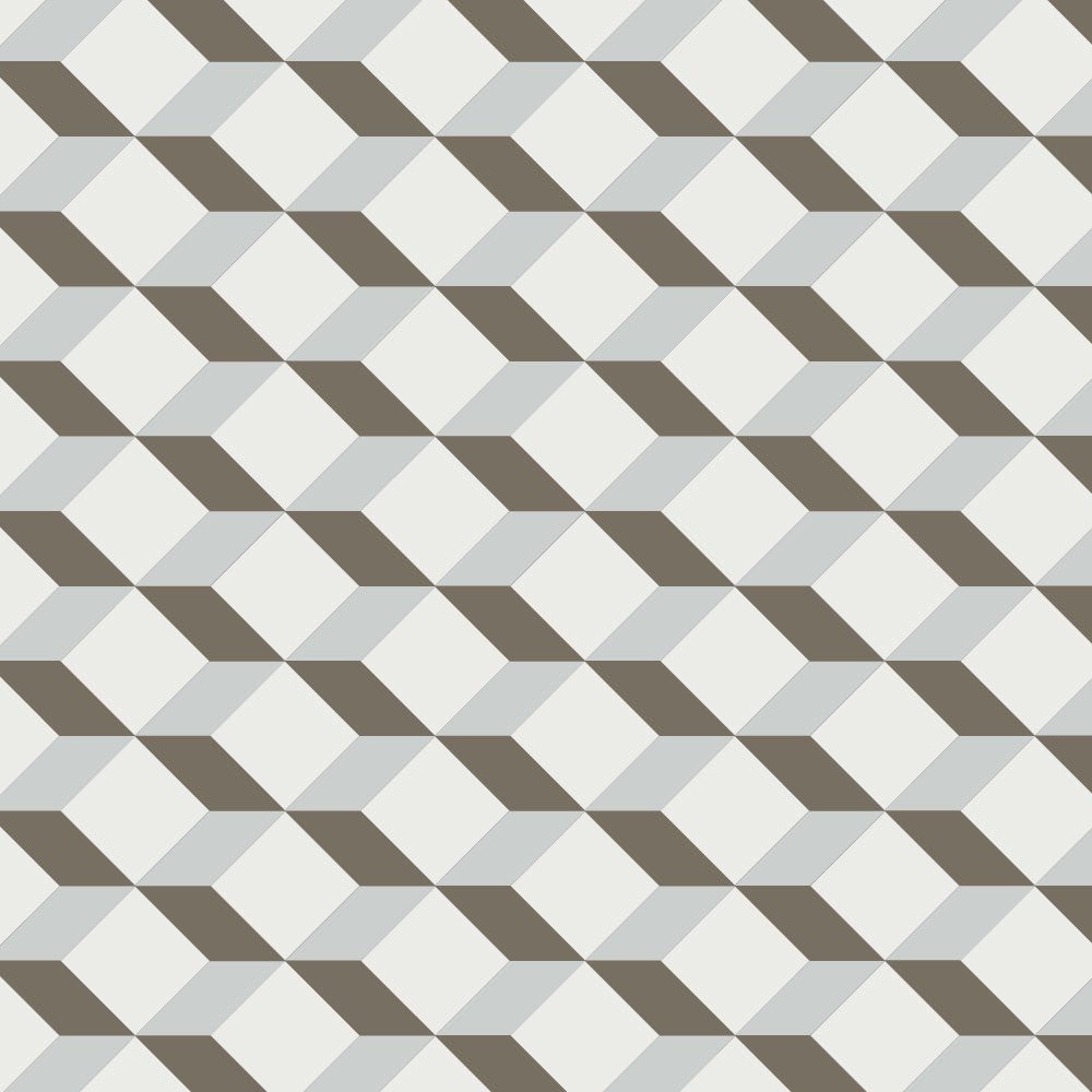 Victorian geometric tile design with interlocking grey diamonds creating a three-dimensional lattice effect.  