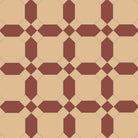 Victorian tile pattern with cognac-beige octagons, terracotta-red connecting hexagons, and terracotta-red diamond accents in a geometric grid.   