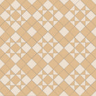 Victorian-style tile pattern with cognac-beige star motifs on an ivory-white background in a geometric grid.  