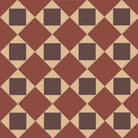 Geometric Victorian tile pattern with alternating cognac-beige diamonds and terracotta-red squares in a seamless lattice design. 