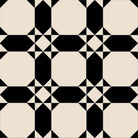 Classic black-and-ivory tile design featuring octagonal shapes and diamond motifs in a repeating geometric pattern.   
