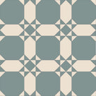 Classic tile design featuring ivory octagons and blue diamond motifs in a traditional repeating pattern.  