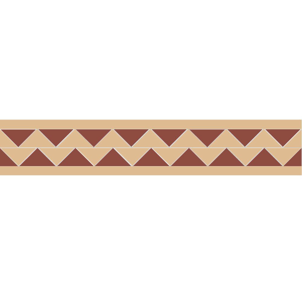 Double dogtooth tile border featuring Cognac and Terracotta Red triangles framed in black for elegant interiors.