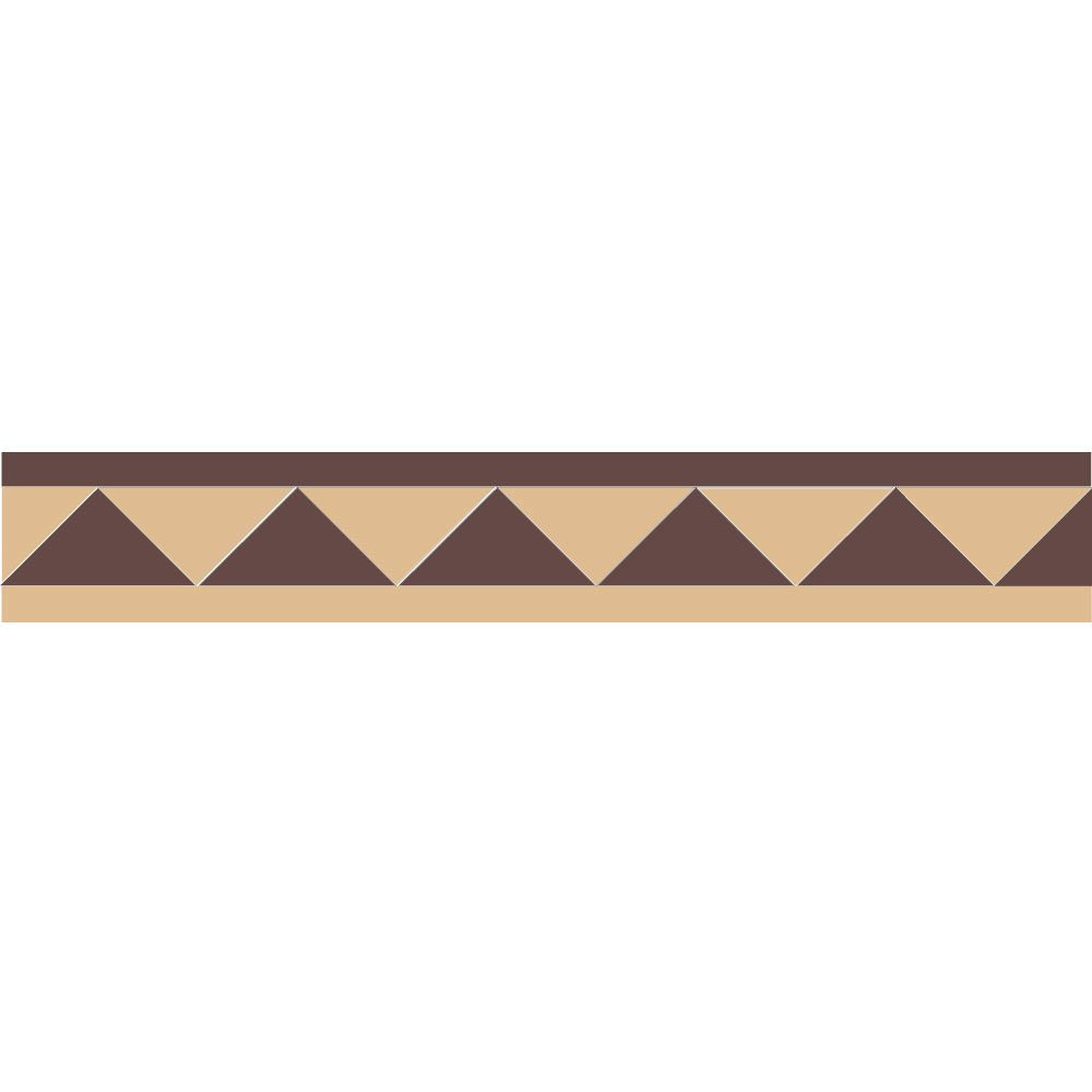 Geometric dogtooth border tile with alternating chocolate brown and beige triangles, framed by slim rectangular strips along the top and bottom.