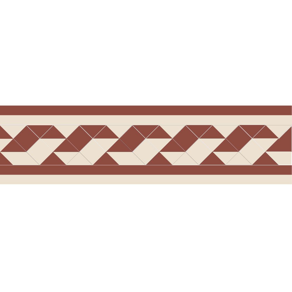 Victorian-style tile border with interlocking red and ivory geometric pattern, framed by solid ivory and red bands.