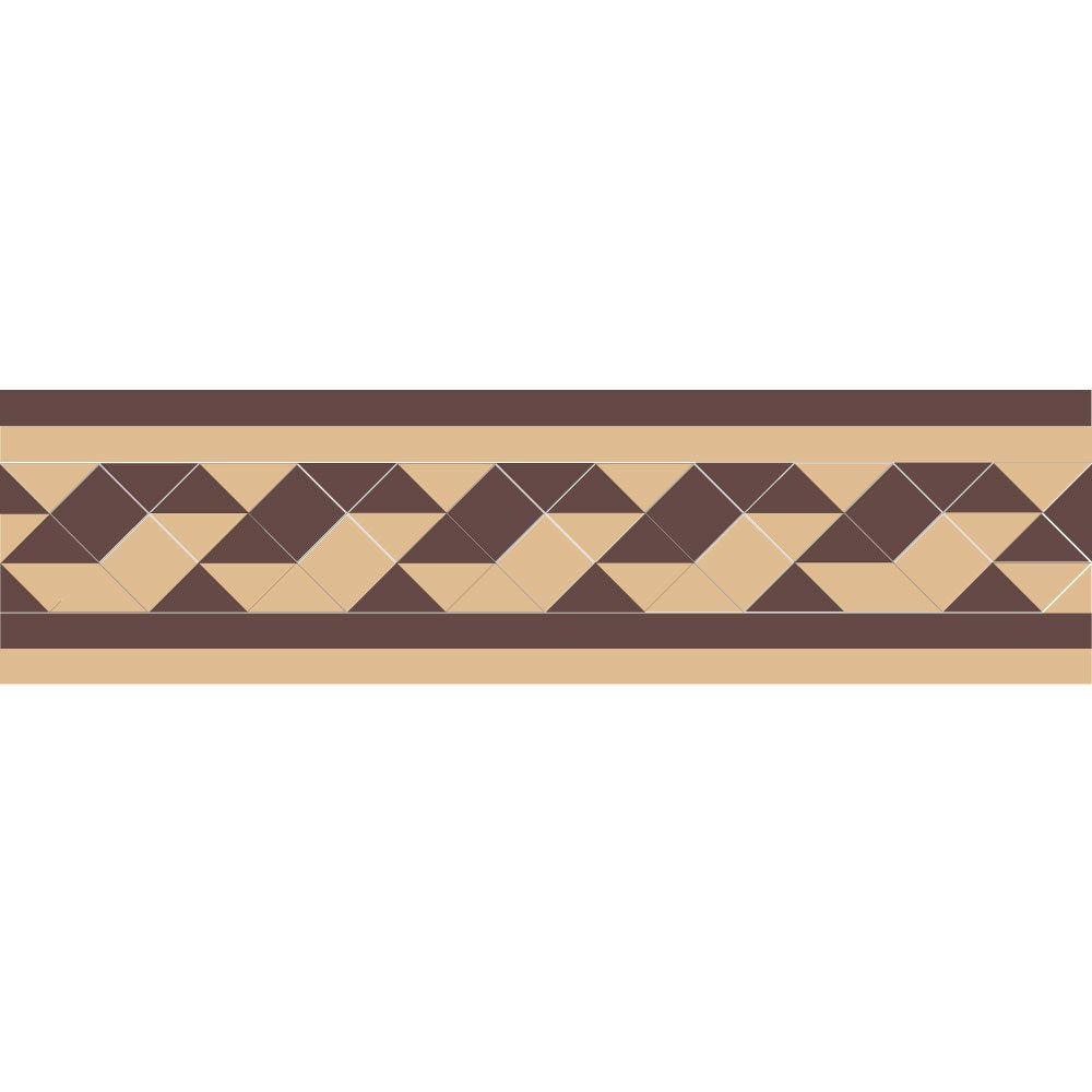 Victorian-style tile border with interlocking Brown and Cognac geometric pattern, framed by solid Cognac and Brown bands.
