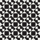 Victorian-style black and white tile pattern featuring interlocking triangles, squares, and diamond shapes in a symmetrical geometric design.  