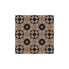 Geometric tile pattern with tan-brown squares, soft grey triangles, and bold black diamonds arranged in a Victorian-inspired layout. 