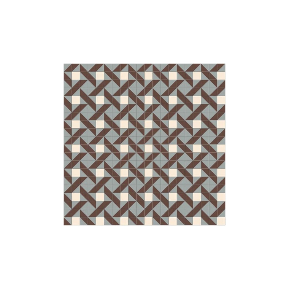Victorian geometric tile pattern with alternating chocolate-brown, ivory-white, and pale-green squares in a diagonal lattice design.  