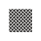Black and white geometric tile pattern with interlocking diagonal shapes creating a bold, modern pinwheel design.  