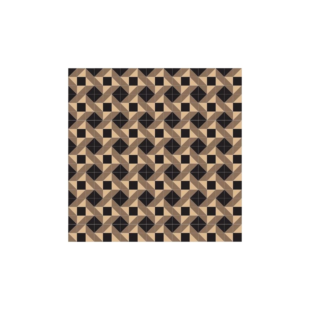 Victorian geometric tile pattern with alternating black, coffee, and cognac-beige squares in a diagonal lattice design.  