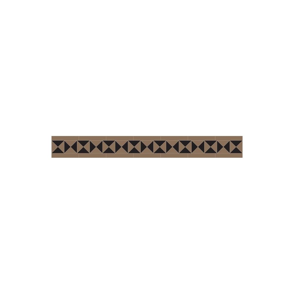 Art Deco tile border with black triangles on a coffee-brown background forming a bold, symmetrical diamond pattern.