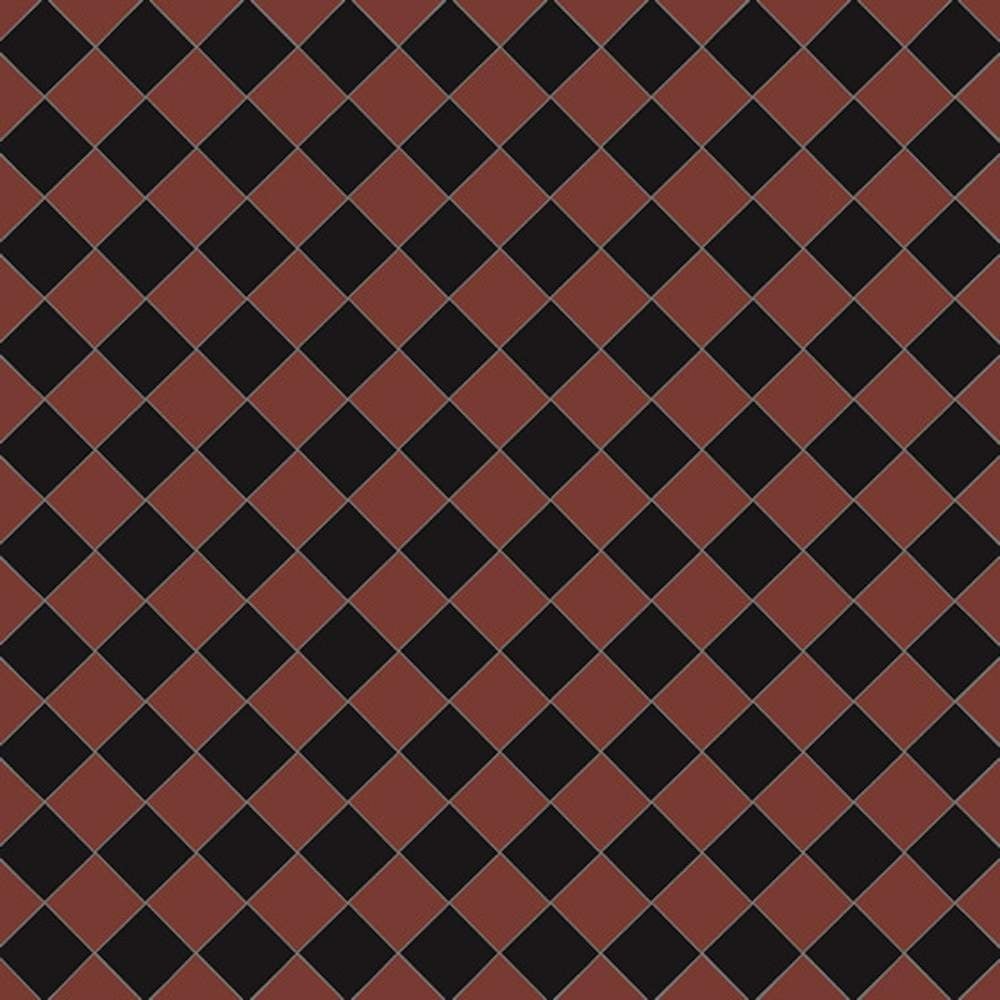 Victorian chequerboard tile design in classic black and red made up of 70mm square tiles.  