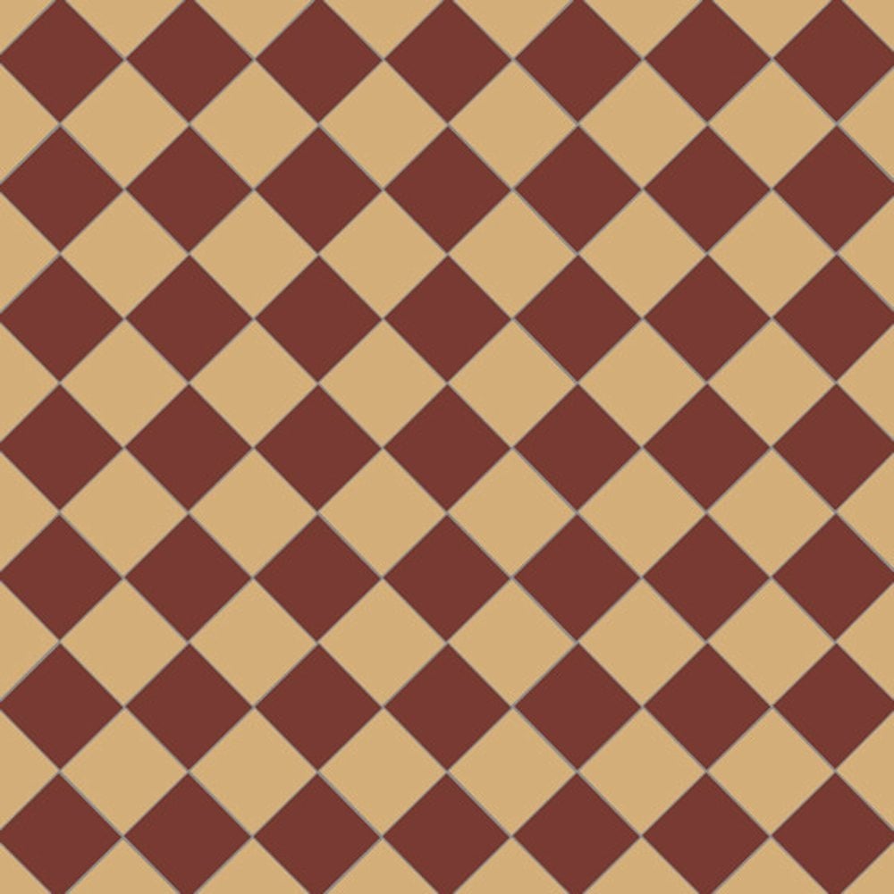 Victorian chequerboard tile design in classic terracotta red and cognac-beige. 