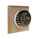Switch to Wood's Dolly Light Switch Fluted Dome - 1 Gang Square Backplate Antique Brass in Unfinished Oak