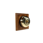 Switch to Wood's Dolly Light Switch Smooth Dome - 1 Gang Square Backplate Polished Brass in Medium Oak 