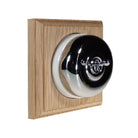Switch to Wood's Dolly Light Switch Smooth Dome - 1 Gang Square Backplate Polished Chrome in Unfinished Oak