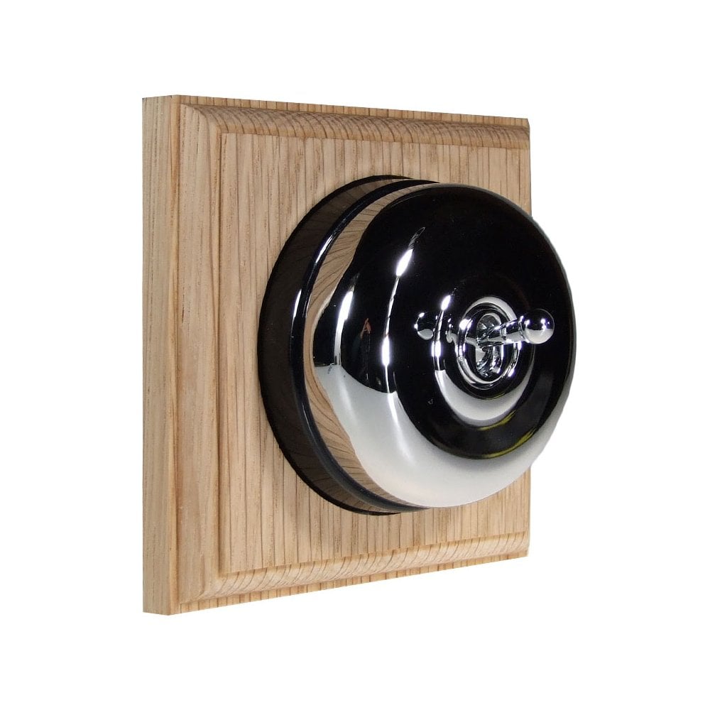 Switch to Wood's Dolly Light Switch Smooth Dome - 1 Gang Square Backplate Polished Chrome in Unfinished Oak
