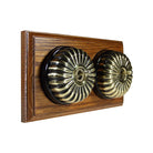 Switch to Wood's Dolly Light Switch Fluted Dome - 2 Gang Horizontal Antique Brass in Medium Oak 
