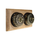 Switch to Wood's Dolly Light Switch Fluted Dome - 2 Gang Horizontal Antique Brass in Unfinished Oak