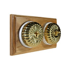 Switch to Wood's Dolly Light Switch Fluted Dome - 2 Gang Horizontal Polished Brass in Light Oak