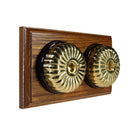 Switch to Wood's Dolly Light Switch Fluted Dome - 2 Gang Horizontal Polished Brass in Medium Oak 