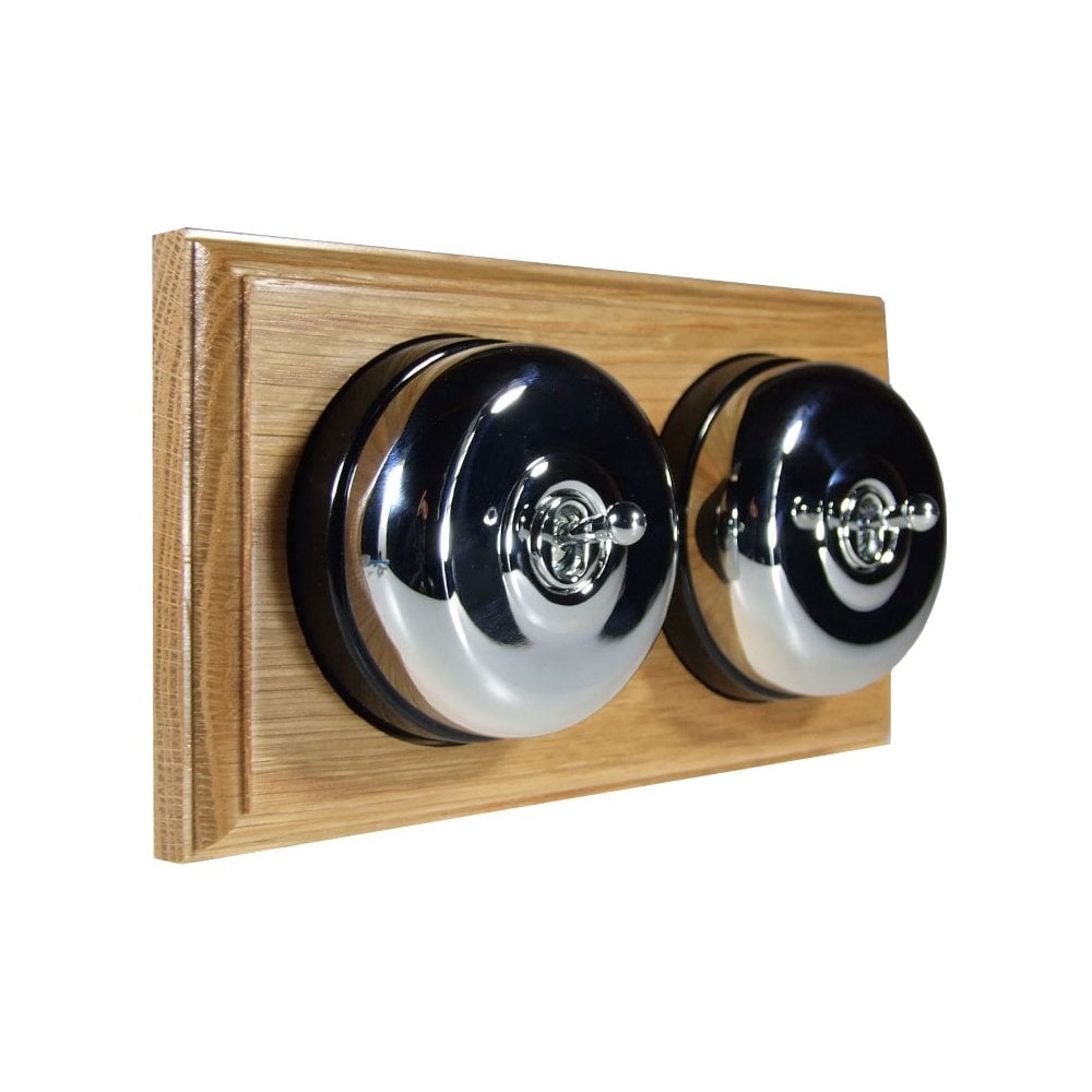 Switch to Wood's Dolly Light Switch Smooth Dome - 2 Gang Horizontal Polished Chrome in Light Oak