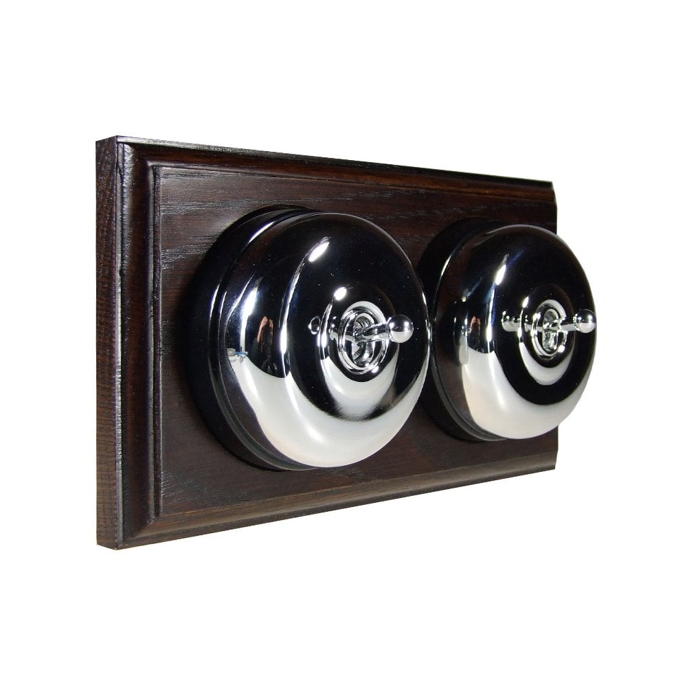 Switch to Wood's Dolly Light Switch Smooth Dome - 2 Gang Horizontal Polished Chrome in Dark Oak
