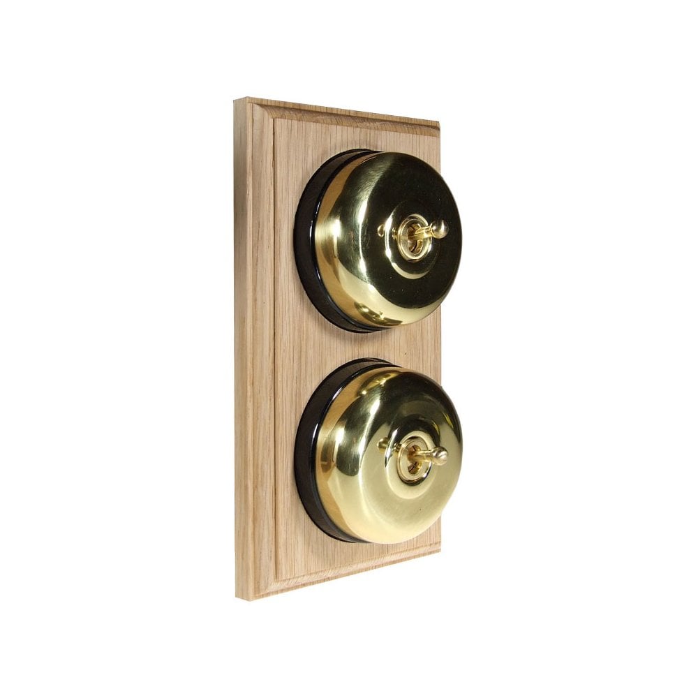 Switch to Wood's Dolly Light Switch Smooth Dome - 2 Gang Vertical Polished Brass in Unfinished Oak