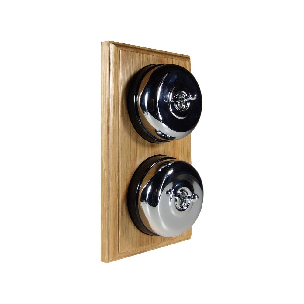 Switch to Wood's Dolly Light Switch Smooth Dome - 2 Gang Vertical Polished Chrome in Light Oak