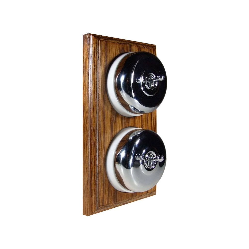 Switch to Wood's Dolly Light Switch Smooth Dome - 2 Gang Vertical Polished Chrome in Medium Oak 