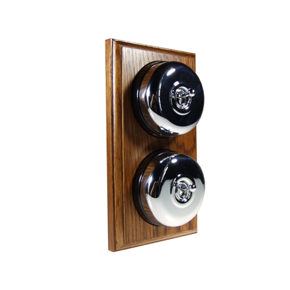 Switch to Wood's Dolly Light Switch Smooth Dome - 2 Gang Vertical Polished Chrome in Medium Oak 