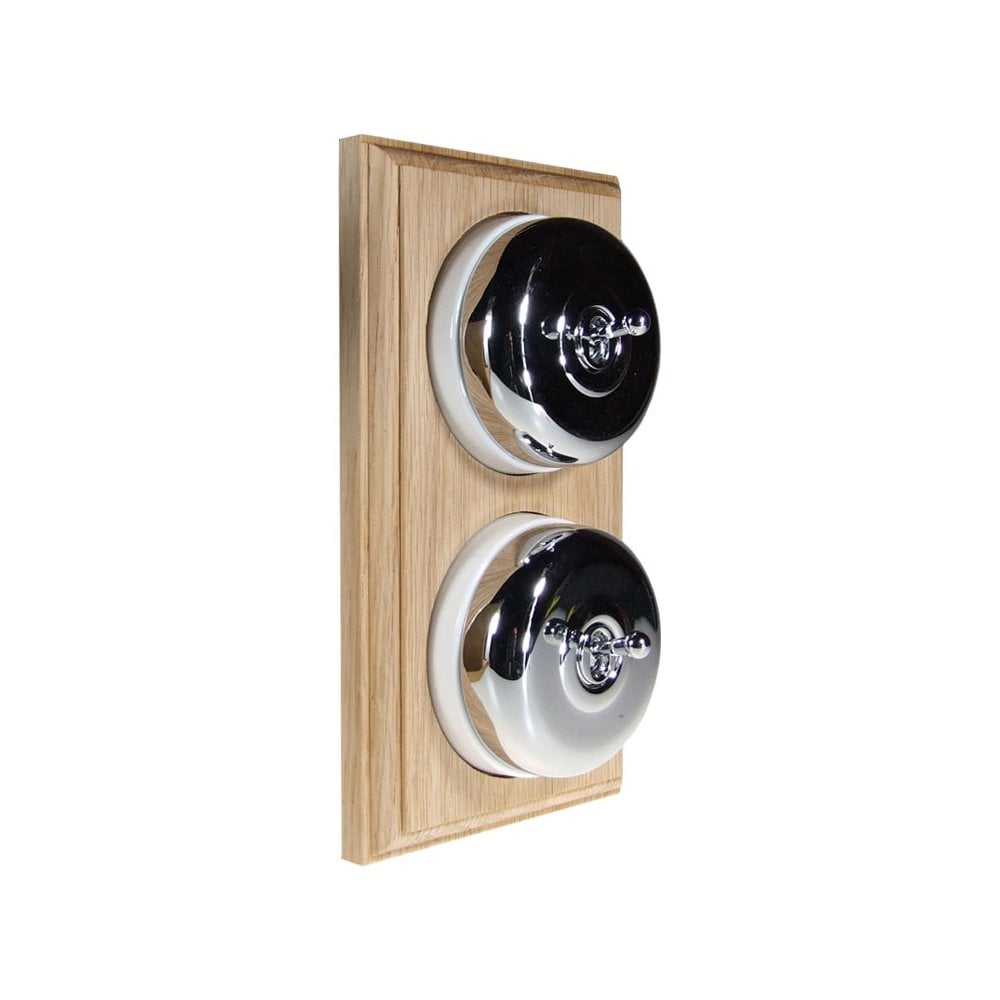 Switch to Wood's Dolly Light Switch Smooth Dome - 2 Gang Vertical Polished Chrome in Unfinished Oak