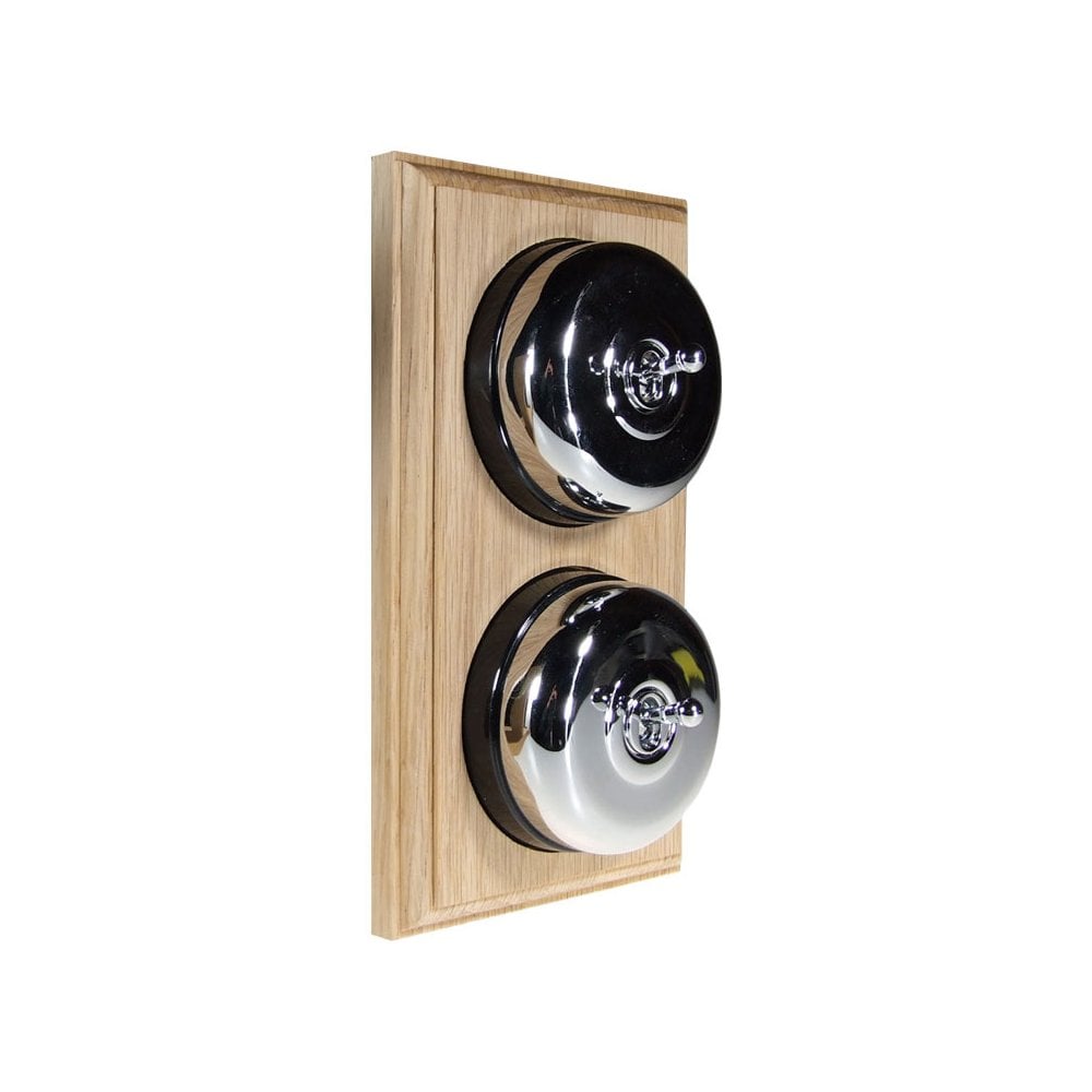 Switch to Wood's Dolly Light Switch Smooth Dome - 2 Gang Vertical Polished Chrome in Unfinished Oak