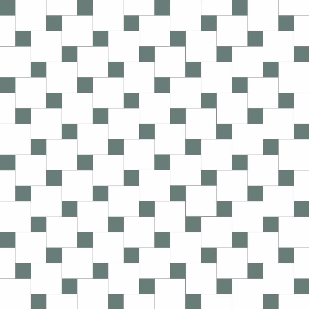 Geometric pattern of alternating super white and dark green squares arranged in a staggered grid, creating a bold, modern optical effect.  